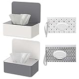 2 Stück Feuchttücher Box und 2 Stück Feuchttücher Tasche Set, Baby Feuchttücherbox,...