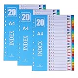 JALVPI 3er 20 Teilig A4 Register Trennblätter für Ordner, Kunststoff, Registertrenner...