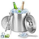 NVIYAM 2L Edelstahl Eiskübel mit Doppelwandiger-Design,Eiswürfelbehälter mit...