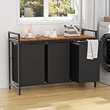 LOOBOV Wäschekorb 3 Fächer, 3 x 50 L Wäschesammler mit Ablage, Wäschesortierer,...