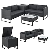 Juskys Outdoor Polyrattan Lounge Santorini - Gartenlounge mit Beistelltisch & Auflagenbox...
