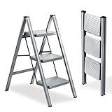 XinSunho Leiter 3 Stufen, Trittleiter Klappbar, Leichte Klappleiter mit Breitem...