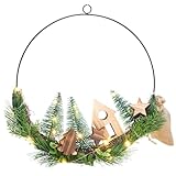 com-four® LED-Kranz mit Timer - 30 cm Metallkranz mit 20 warmweißen LEDs - Dekorative...