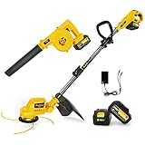 2 IN 1 Bürstenloser Rasentrimmer und Laubbläser,2PCS 21V 3.0Ah Akku mit...