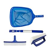 4 Pool-Reinigungsset mit Netz und verstellbarem Pfosten, Bürste und Kescher für Spa und...
