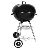 SunJas Holzkohlegrill, tragbar, rund, Deckel, Doppelräder, Grill auf Standfuß, φ 41 cm,...