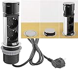 Versenkbare Einbausteckdose Steckdosen Turm 2X Steckdose 2X USB I Edelstahl Rund...