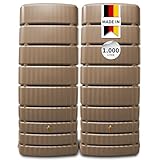 4rain Slim Regentonne Wandtank-Set 1000 Liter Taupe – 2 x 500 L Wandtank inkl. Verbinder...