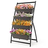 HOMASIS 4-stufiges Hochbeet, Vertikales Blumenbeet mit 4 Blumentöpfe,...
