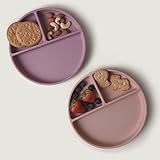 Moonkie 2pc Silikon Kinderteller, Baby Teller mit Saugnapf, BPA-freie Rutschfest Geteilte...