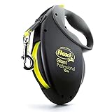 flexi® Giant Professional L Gurt 10 m schwarz, neon-gelber Gurt, Roll-Leine für sehr...