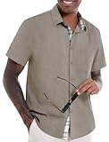DEMEANOR Leinen Hemd Herren Kurzarm Hemden Herren Sommer Hawaii Hemd Männer Strandhemd...