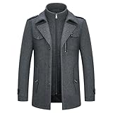 KUDORO Herren Wintermantel Wolle Kurzmantel Herren Wollmantel Mittellang Slim Fit für...