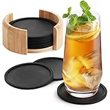 Sidorenko Untersetzer Gläser 8er Set - Glasuntersetzer Silikon rund in schwarz...
