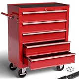 Arebos Werkstattwagen 5 Fächer | Rollwagen zentral abschließbar | kugelgelagerte...