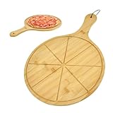 LPAMABA φ28,5cm Pizzateller Holz Pizzabrett Rund Pizza Schneiderbrett mit Griff...