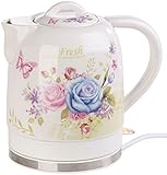 Rosenstein & Söhne Wasserkocher Blumen: Keramik-Wasserkocher mit Blumenmuster, 1,7 Liter,...