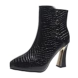 Woaikeyu Damenstiefel, Leder, quadratischer Absatz, Vintage, Schlangenstruktur,...