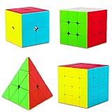 Coolzon Speed Zauberwürfel Set, 4 Packung Aufkleberlos Magic Cube Set 2x2 3x3...