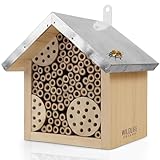 WILDLIFE FRIEND I Bienenhotel mit Metalldach, Wildbienen Insektenhotel - Fertig...