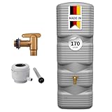 4rain Quadro Regentonne Komplett-Set 170 Liter Betongrau – Wassertank mit...