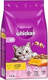 WHISKAS Katzen Trockenfutter Beutel Adult 1+ mit Huhn 3 x 3,8kg