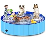Hundepool, 160cm*30cm, Zusammenklappbarer Robuster Wasserdichter Schwimmpool für Kleine,...