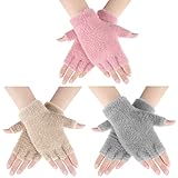 3 Paar Damen Faux Nerz Pelz Fingerlose Handschuhe Halbfinger Strickhandschuhe...