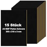LDXDRU 15 Stück A4 MDF Platten Schwarz, 300 x 210 x 3 mm Dünne Holz-Platten,...