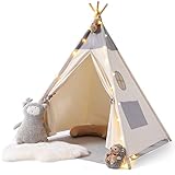 PLEKER Tipi Zelt für Kinder, Tippi Kinderzelt aus Baumwolle + Lichtkette +...