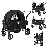 COSTWAY 2 in 1 Geschwisterwagen klappbar, Zwillingskinderwagen mit verstellbarem Griff &...