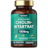 Cholin Kapseln Hochdosiert 1305mg | 120 Cholin Bitartrat Kapseln | Vegane | Leberkur,...