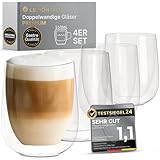 Lemontree 4er Set Latte Macchiato Gläser 350ml - Gastronomie Qualität - 180...