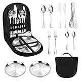 Camping Geschirr Set 2 Personen, 12-teilig Picknick Set Edelstahl, Camping Besteckset mit...