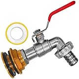Regentonnen-Durchführung aus Messing mit Auslaufhahn und Schlauchtülle Loch Ø 27mm +...