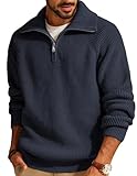 PJ PAUL JONES Herrenpullover Troyer mit Reißverschluss Half Zip Pullover Waffel...