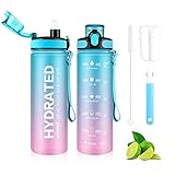 MYFOREST 680 ml Wasserflasche mit Zeitmarkierung & Strohhalm, auslaufsichere motivierende...