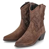 Kaerlek Damen Westernstiefeletten Cowboyboots Braun Rauleder Used Look,...