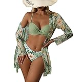 Litthing Damen Bikini Set mit Schalbluse, Push up Verstellbar Crossover Ties-up...