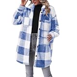 Karierte Winterjacke Damen | Plüschmantel Damen Lang Plüschjacke Vintage Mantel Parka...