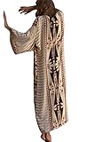 L-Peach Damen Boho Kimono Langes Nachthemd Übergroße Loungewear Strandroben...