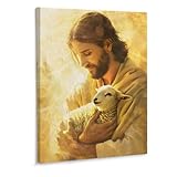Generisch Religiöses Wandbild auf Leinwand, Jesus mit Lamm, Christliches Kunstwerk,...