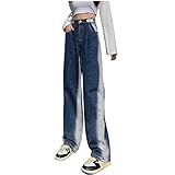 MKIUHNJ Hosen Teenager Mädchen Schwarz Damenjeans mit hoher Taille, lockerer Passform und...