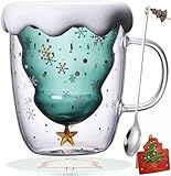 volumoon Weihnachtstasse Doppelwandige Gläser Süße Tassen Weihnachten Becher Kaffee...
