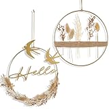 Optyuwah Trockenblumenkranz mit Gold Metallring, 2er Hängen Trockenblumen Boho...