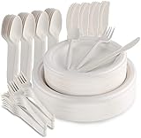 Aitsite 250 Stück Teller Set, Kompostierbar Ökologisch Pappteller, Gabeln,Messer und...