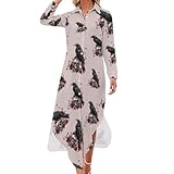 Schwarzer Rabe, Gothic-Totenkopf, Rosen, lustiges Button-Down-Hemdkleid, Maxikleid für...