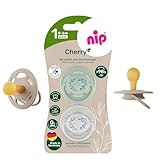 nip Cherry Schnuller 2er Pack ab Geburt 0+, flacher Sauger in Kirschform Naturkautschuk,...