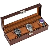 ProCase Uhrenbox mit 6 Fächern, Uhrenkasten mit Glasdeckel, Uhrenkoffer mit...
