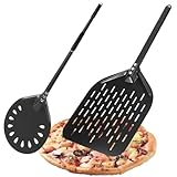 Pizzaschieber & Pizzawender Set, 2er Set Aluminium Pizzaschaufel, Perforierte Pizzaheber...